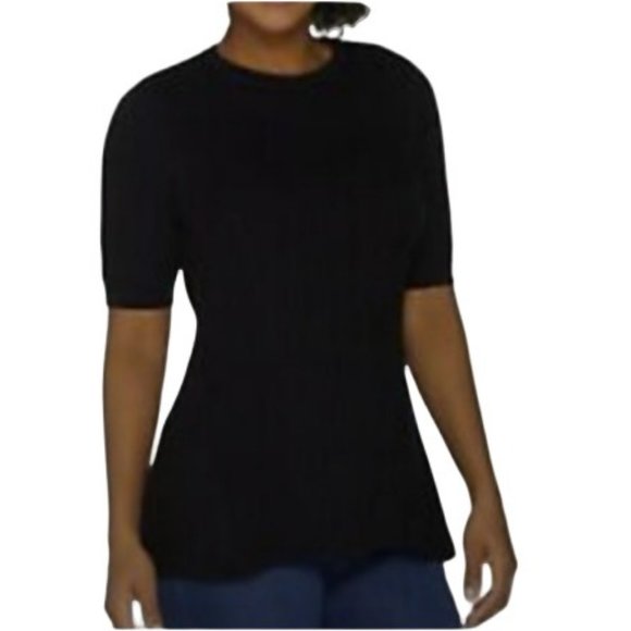 Isaac Mizrahi Live! Elbow Sleeve Mixed Stitch Peplum Sweater 9704 - Picture 1 of 3